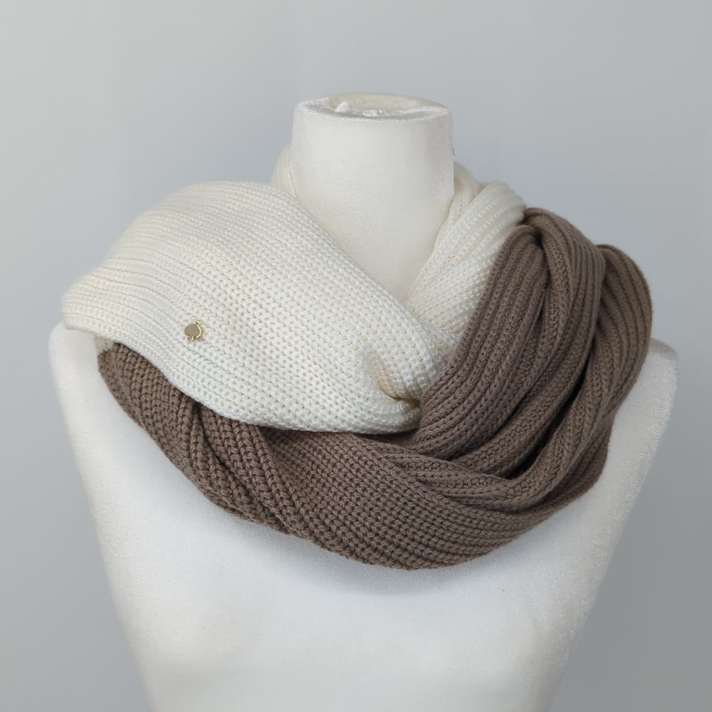 Kate Spade Colorblock White and Brown Neutral Colorblock Infinity Scarf